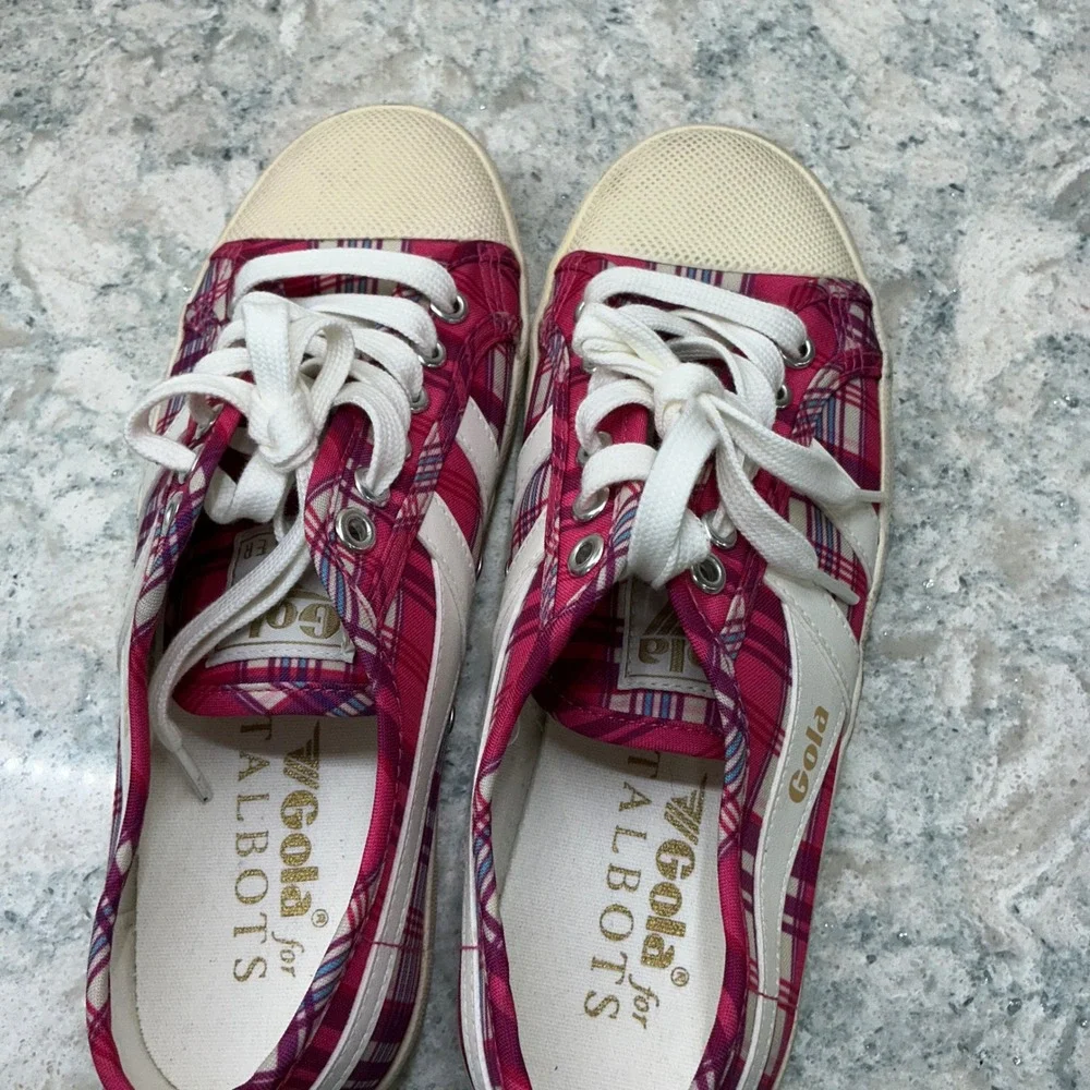Gola Sneakers Coaster Print Talbots 7 Pink Plaid Low Top Lace Up CLB730